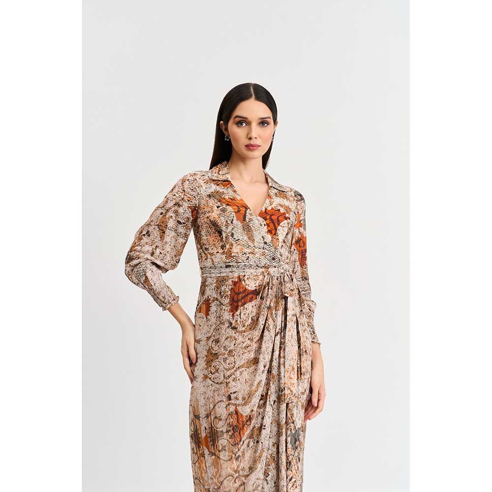 KOSWI Browns Abstract Print Midi Dress