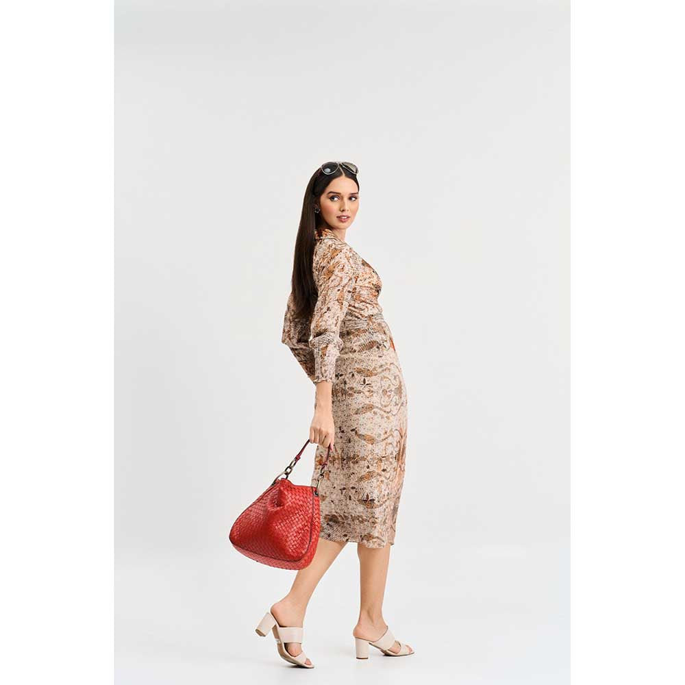 KOSWI Browns Abstract Print Midi Dress