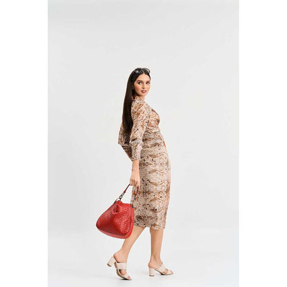 KOSWI Browns Abstract Print Midi Dress