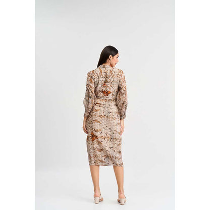 KOSWI Browns Abstract Print Midi Dress
