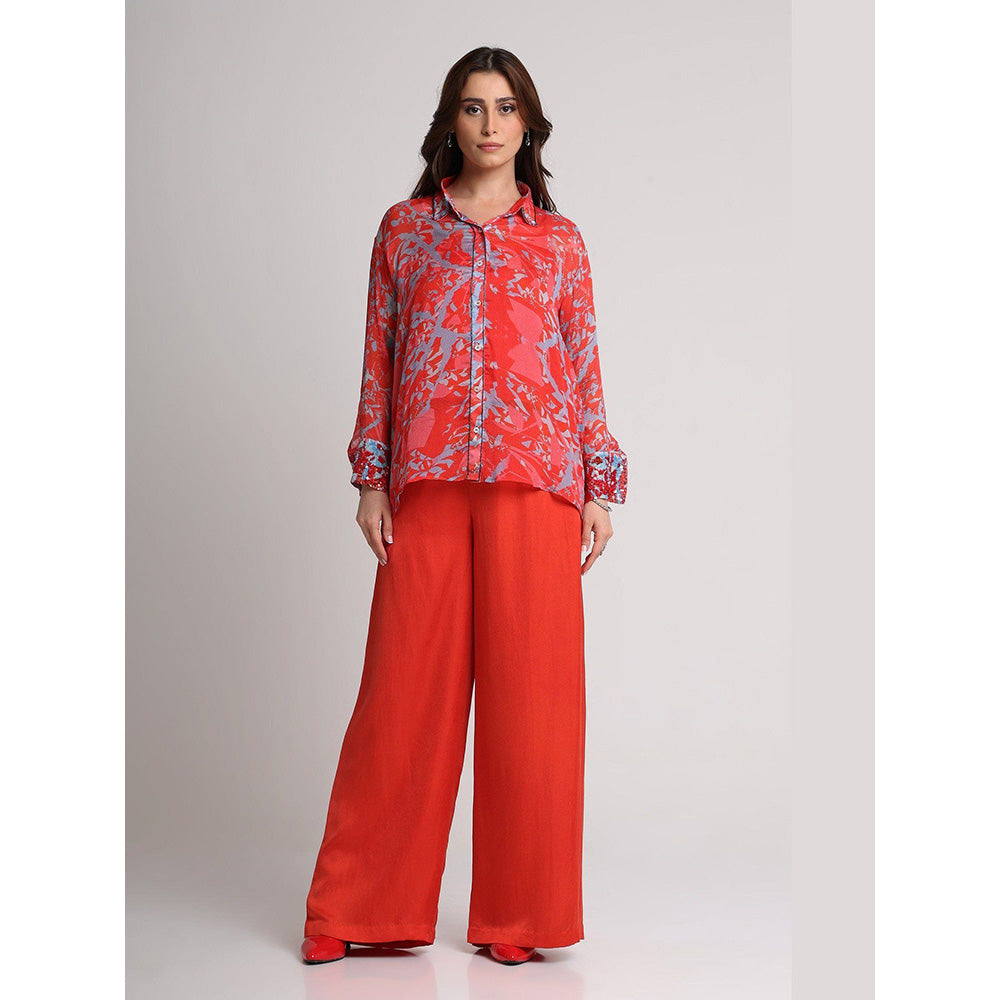 KOSWI Red Floral Abstract Floral Print Shirt