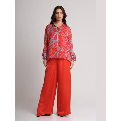 KOSWI Red Floral Abstract Floral Print Shirt