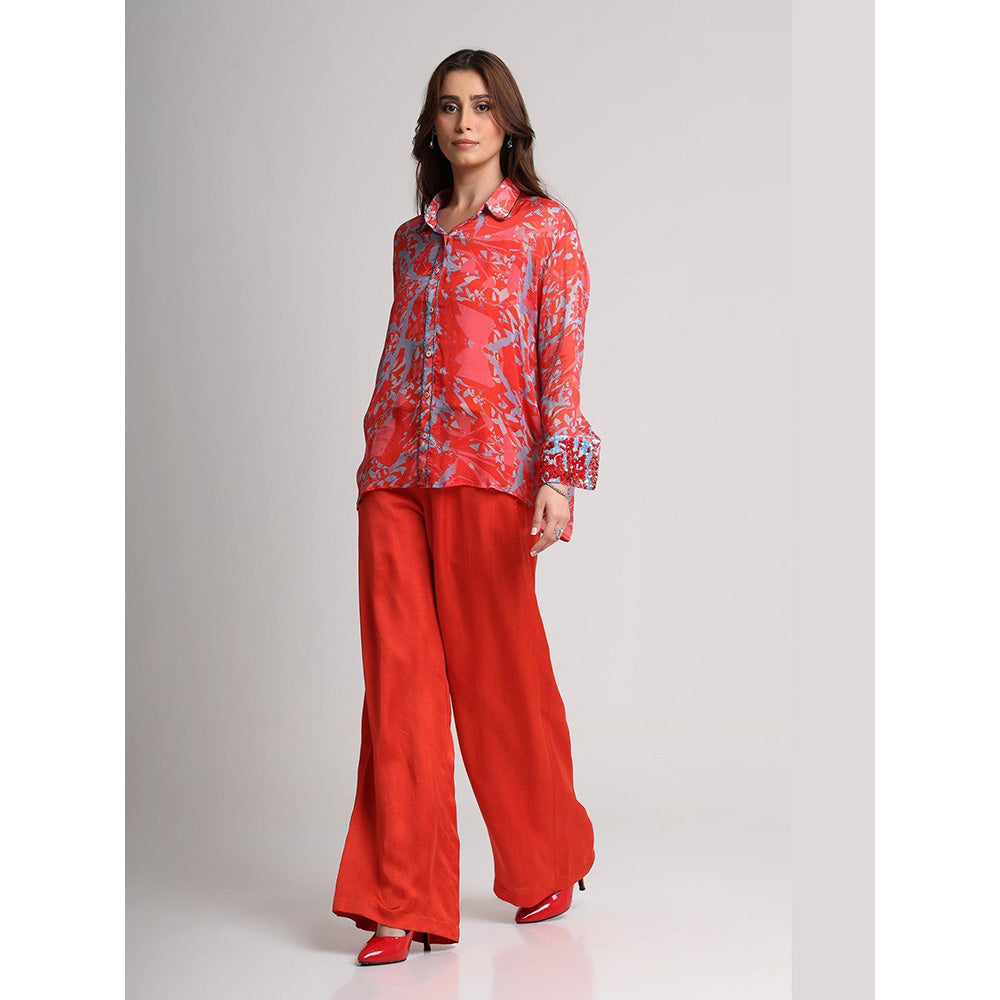 KOSWI Red Floral Abstract Floral Print Shirt