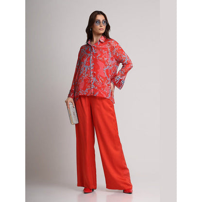 KOSWI Red Floral Abstract Floral Print Shirt