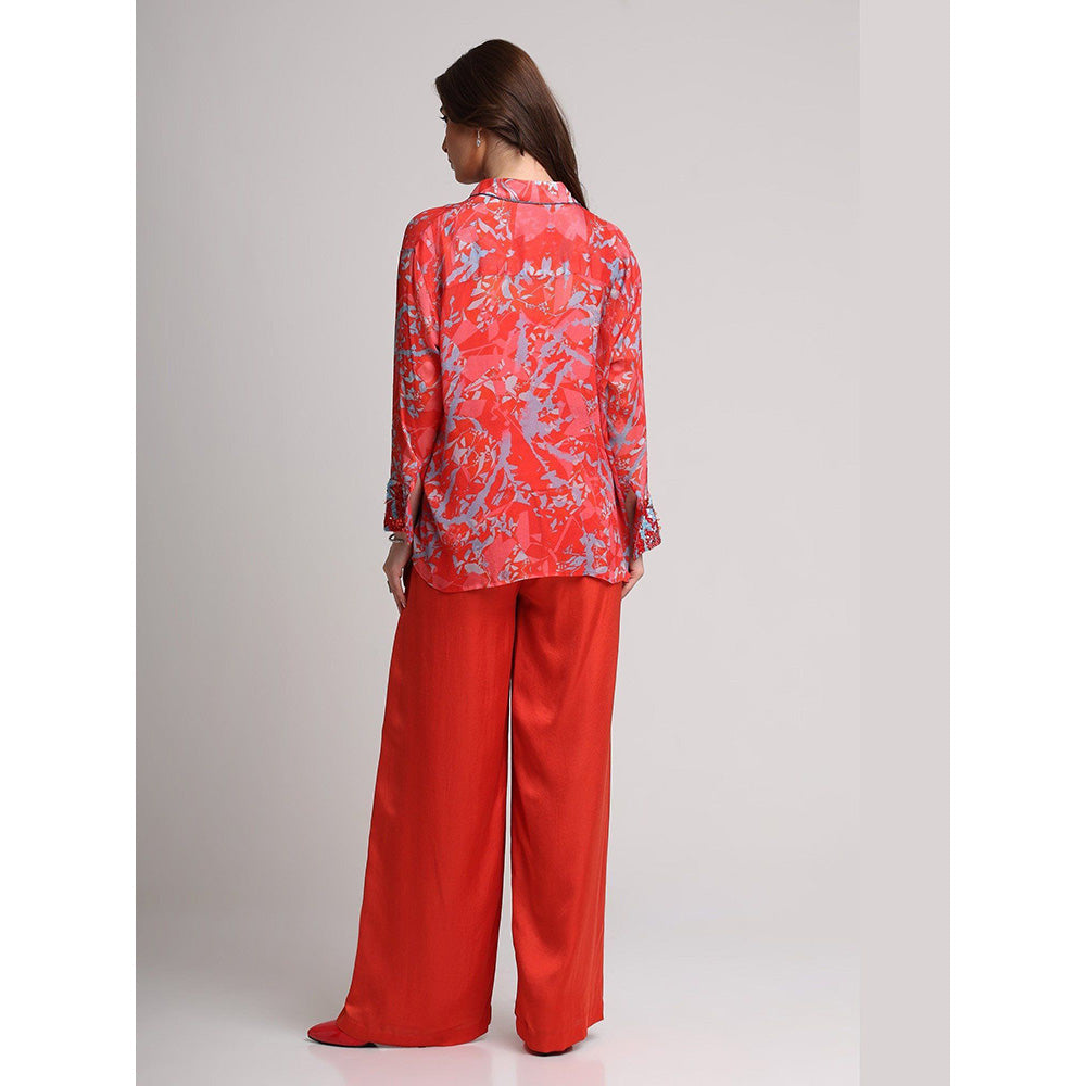 KOSWI Red Floral Abstract Floral Print Shirt