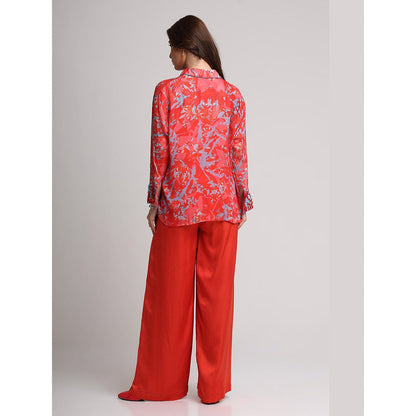 KOSWI Red Floral Abstract Floral Print Shirt