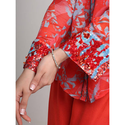 KOSWI Red Floral Abstract Floral Print Shirt