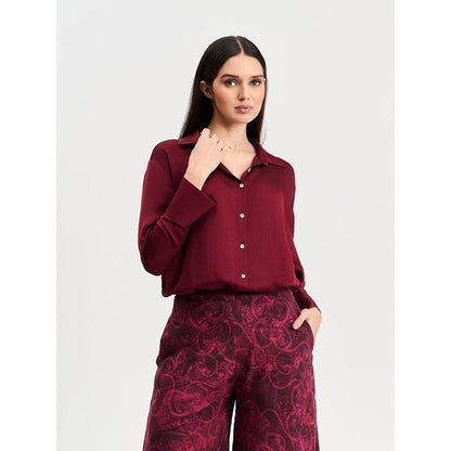 KOSWI Maroon Oversized Button Down Shirt