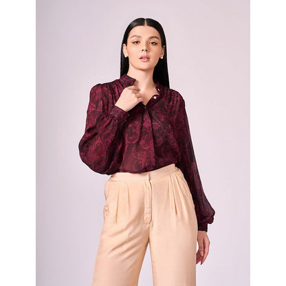 KOSWI Maroon Printed Button Down Shirt