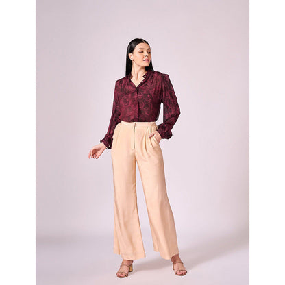 KOSWI Maroon Printed Button Down Shirt