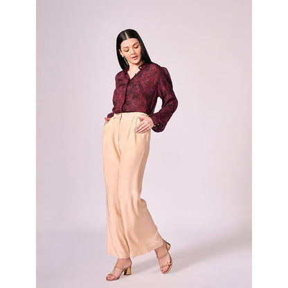 KOSWI Maroon Printed Button Down Shirt