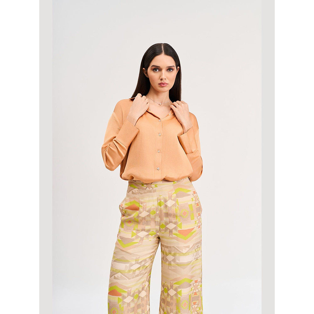 KOSWI Orange Solid Full Sleeves Shirt
