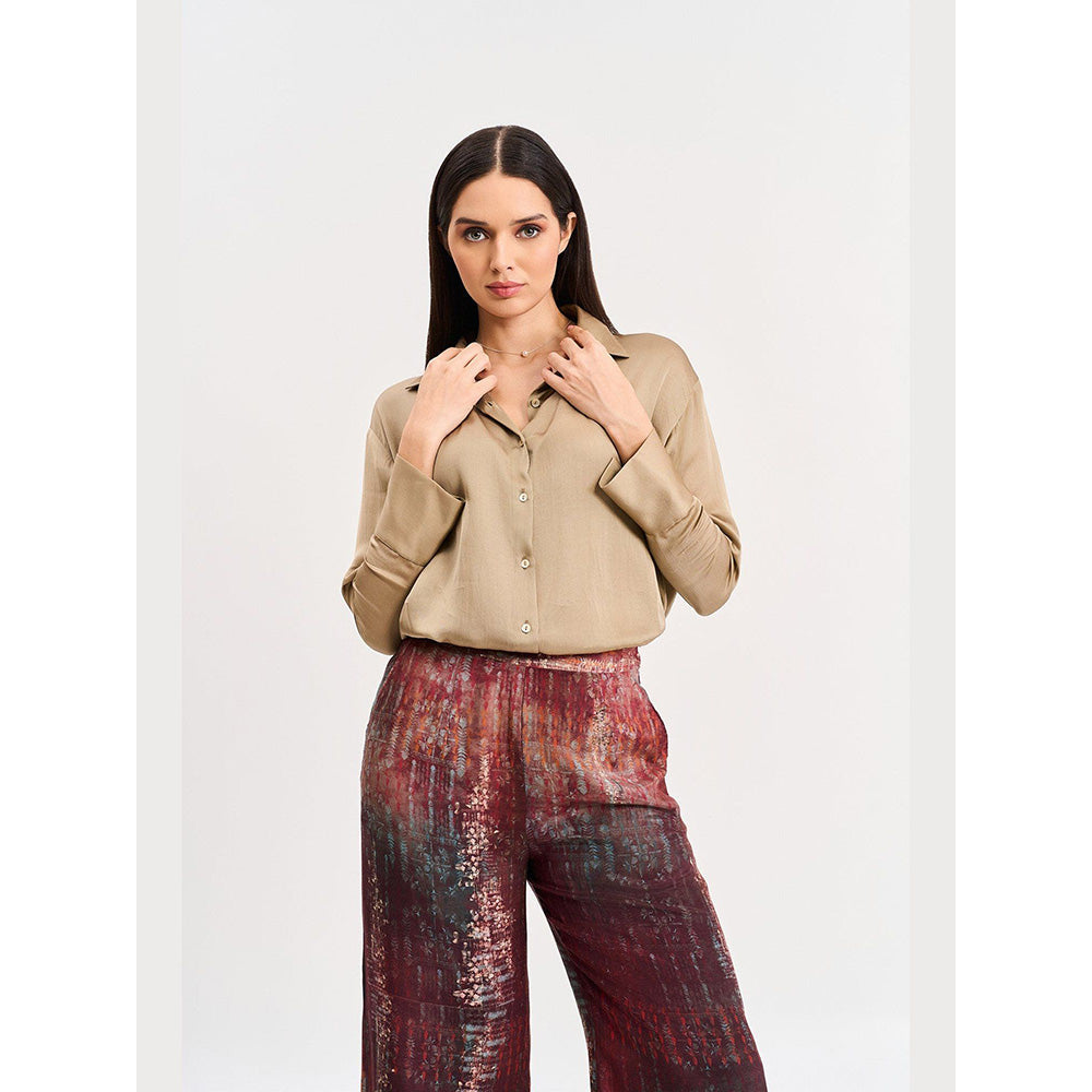 KOSWI Beige Solid Full Sleeves Shirt
