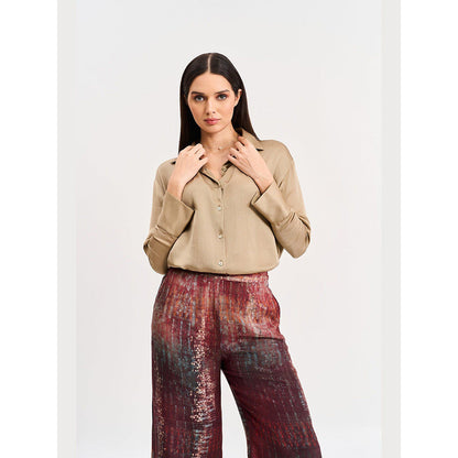 KOSWI Beige Solid Full Sleeves Shirt