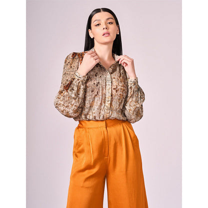 KOSWI Browns Abstract Floral Print Shirt