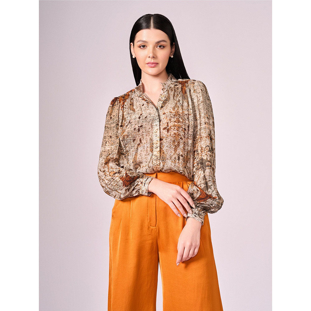 KOSWI Browns Abstract Floral Print Shirt