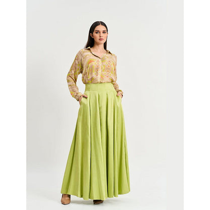KOSWI Lime Green Geometric Print Shirt