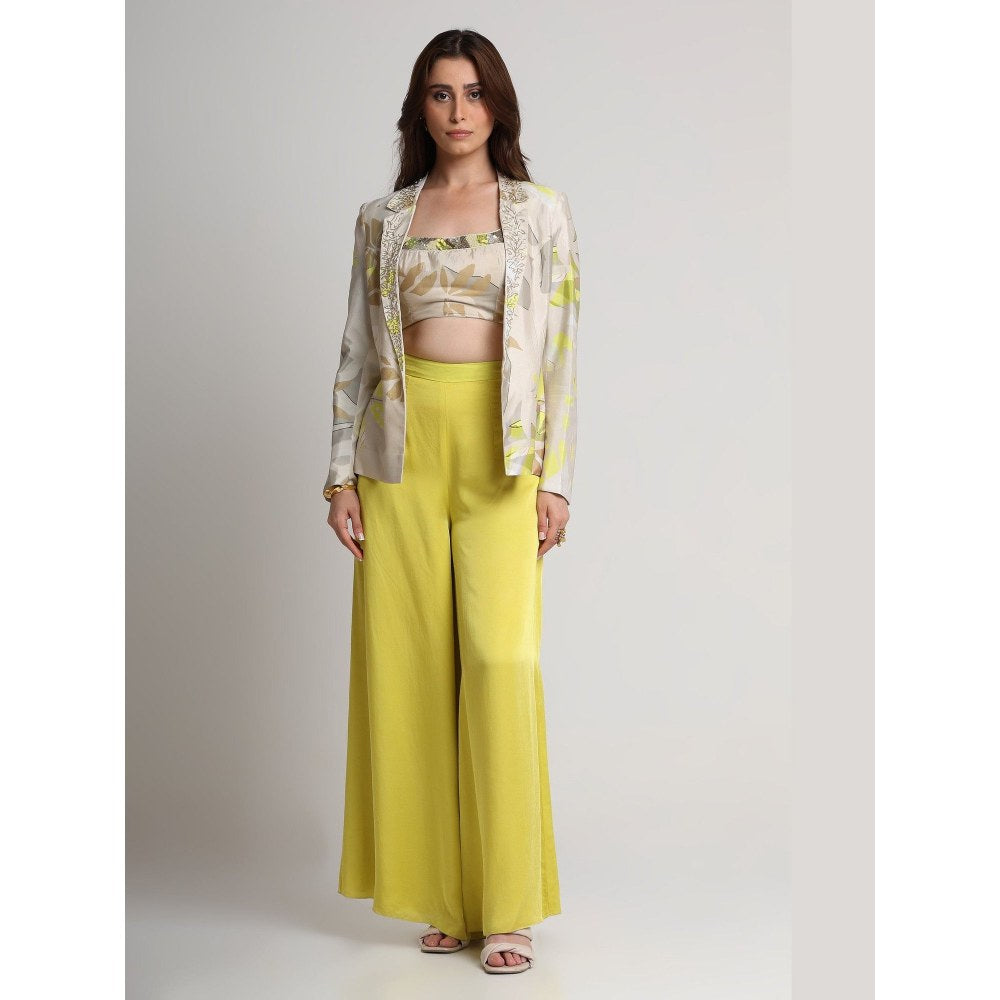 KOSWI Women Beige Viscose Geometric Blazer