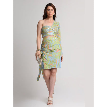 KOSWI Green Blue Abstract Print Skirt