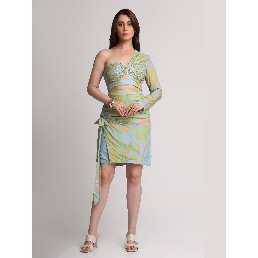 KOSWI Green Blue Abstract Print Skirt