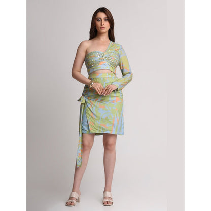 KOSWI Green Blue Abstract Print Skirt