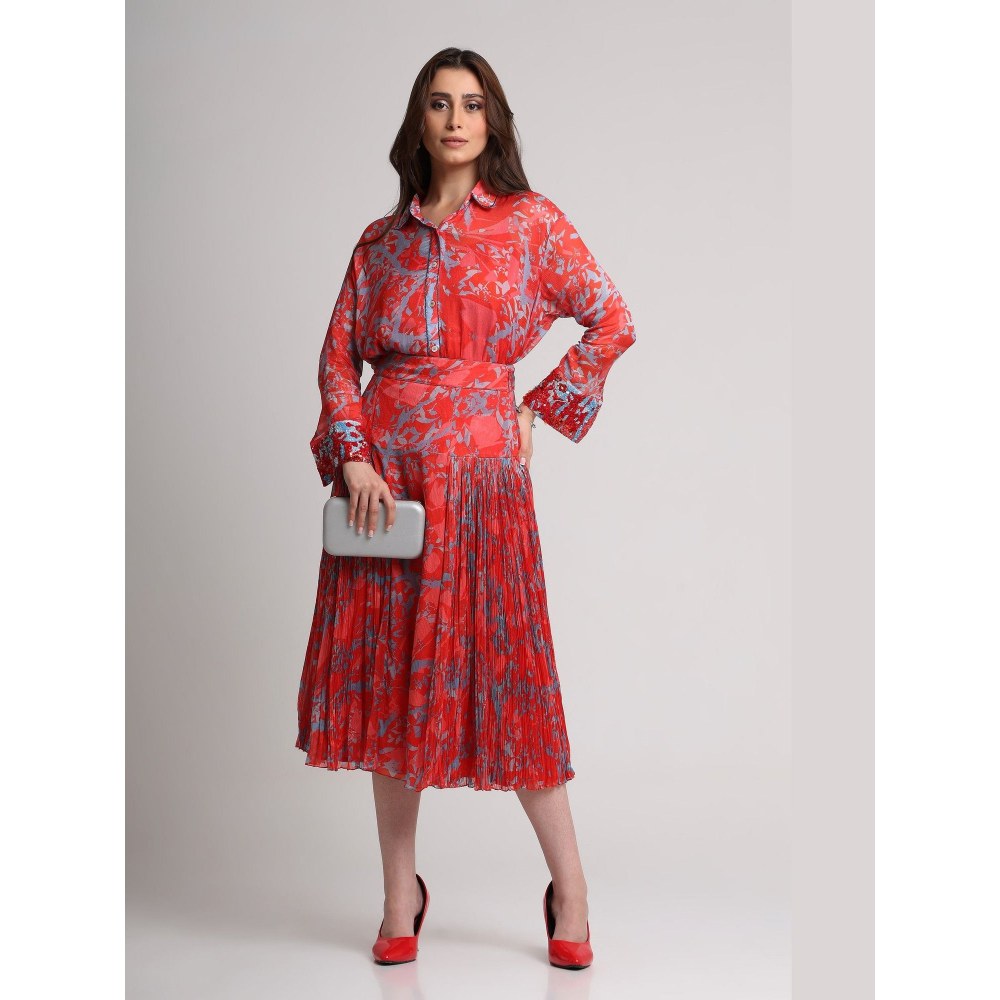 KOSWI Red Abstract Floral Print Skirt
