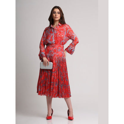 KOSWI Red Abstract Floral Print Skirt