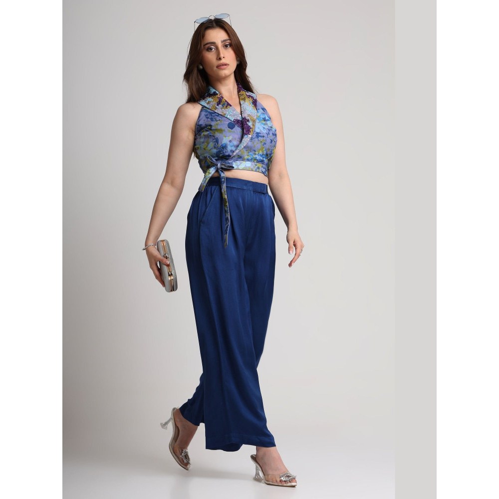 KOSWI Blue Future Dusk Floral Print Crop Top