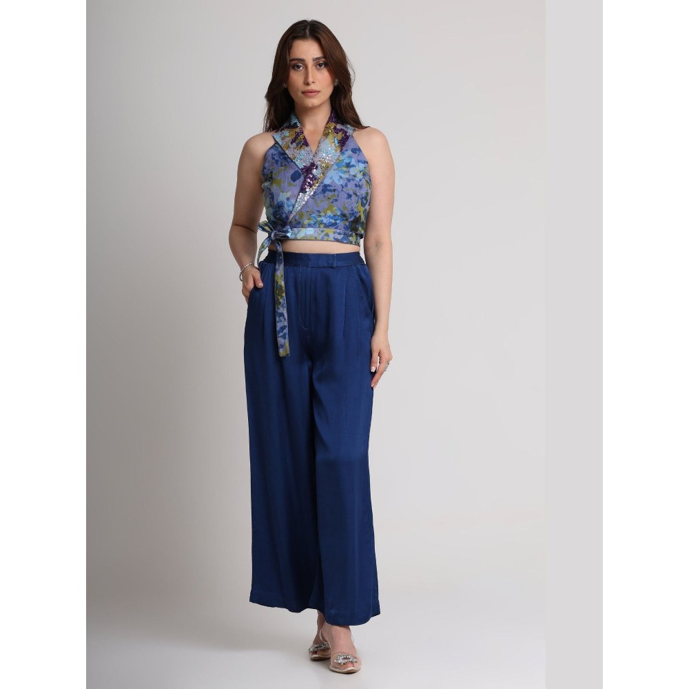 KOSWI Blue Future Dusk Floral Print Crop Top