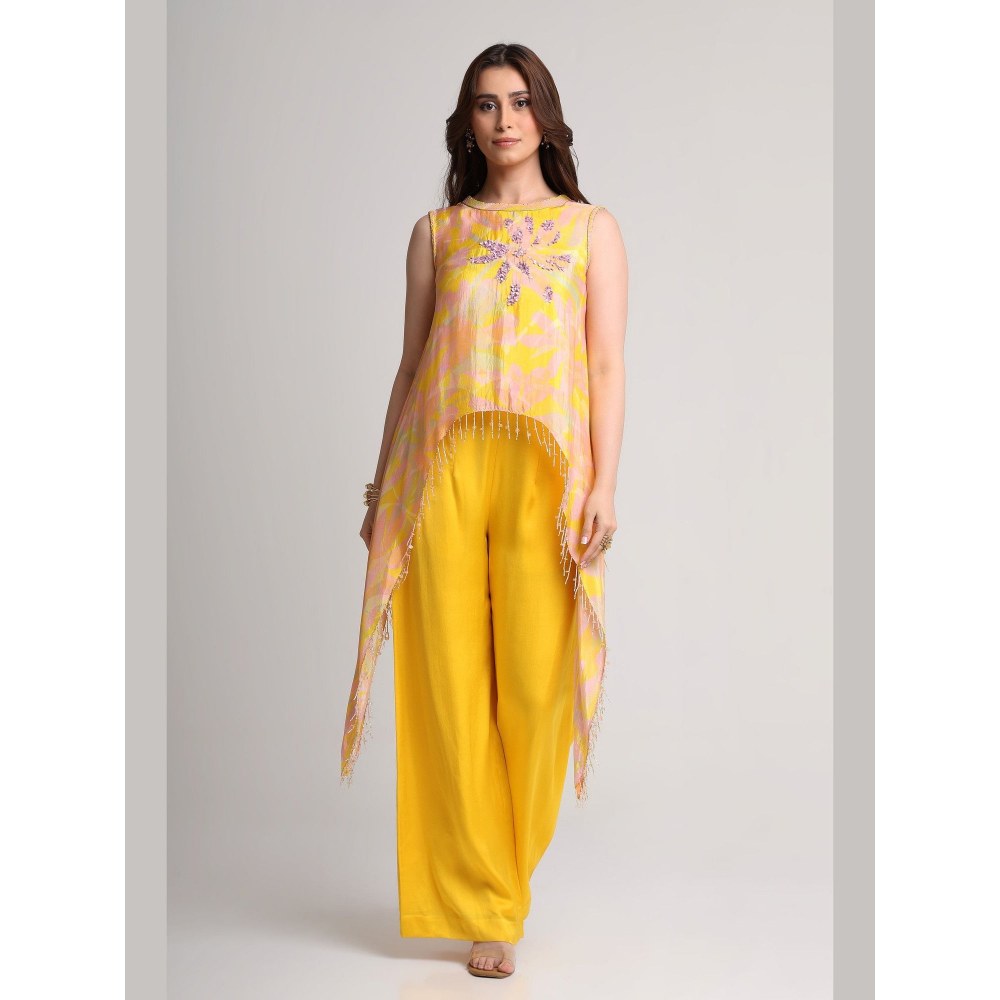 KOSWI Yellow Abstract Floral Print Top