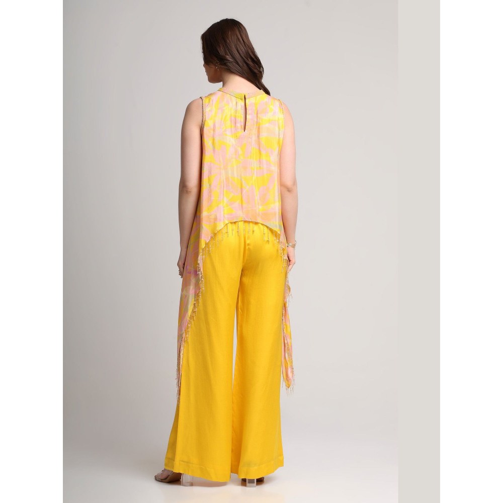 KOSWI Yellow Abstract Floral Print Top