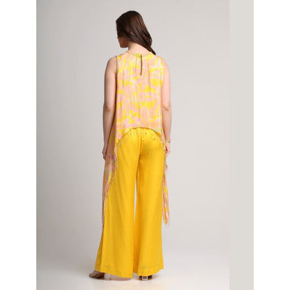 KOSWI Yellow Abstract Floral Print Top