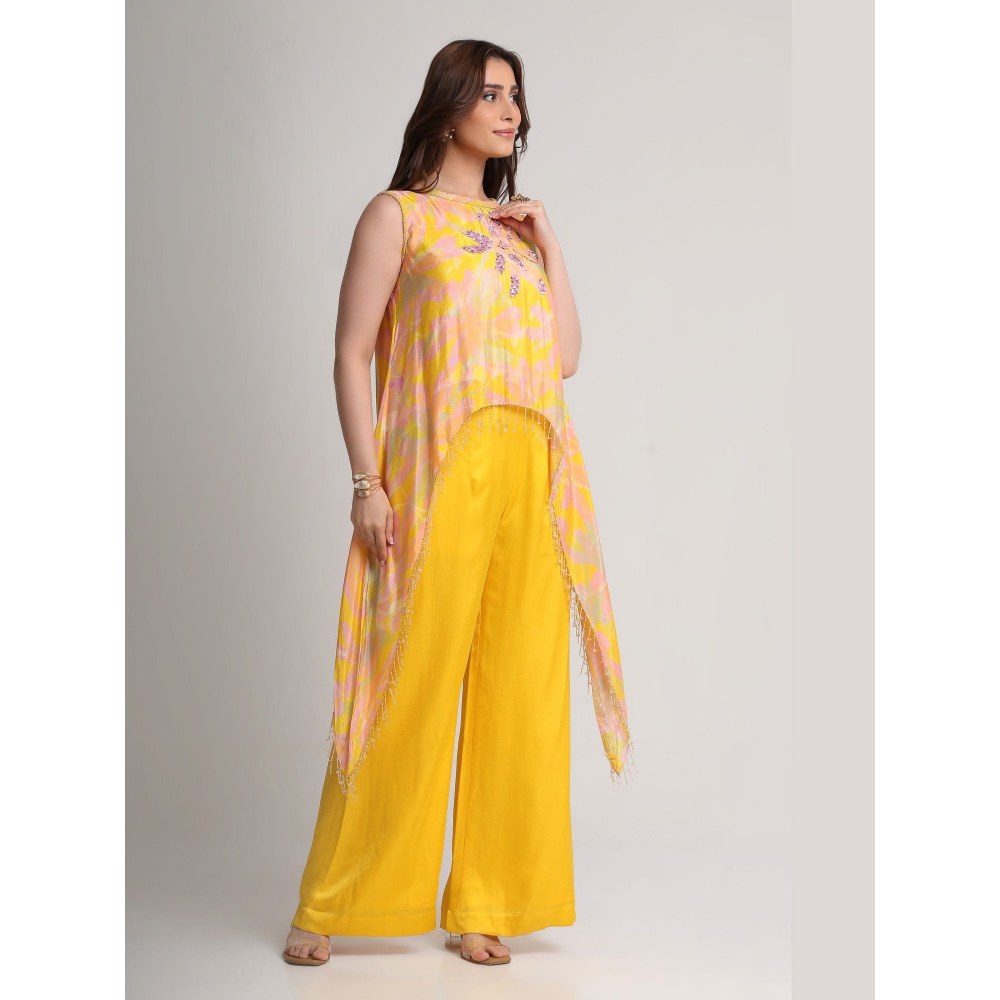 KOSWI Yellow Abstract Floral Print Top