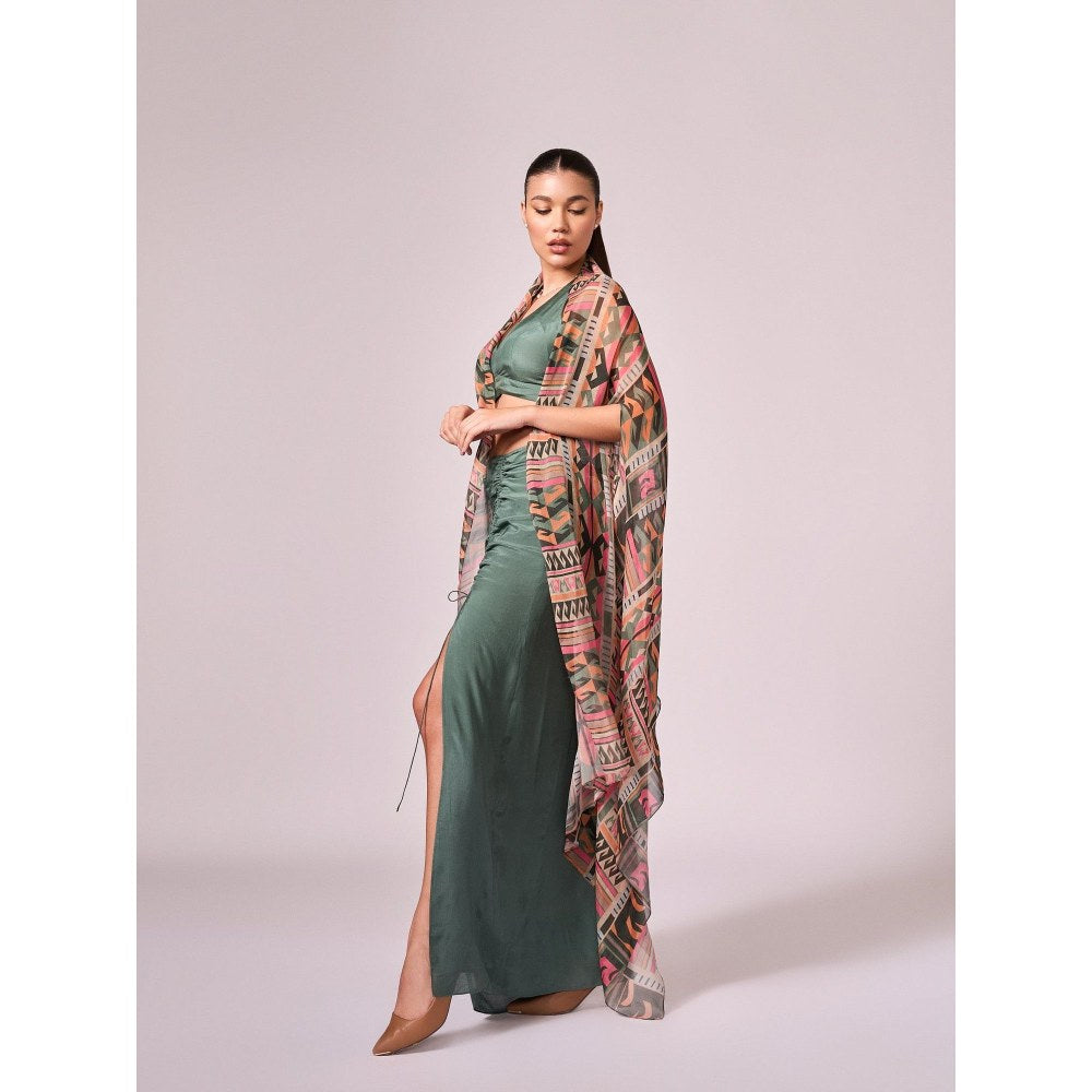 KOSWI Women Multi-Color Chinon Geometric Capes