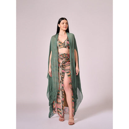 KOSWI Women Green Chinon Plain Capes
