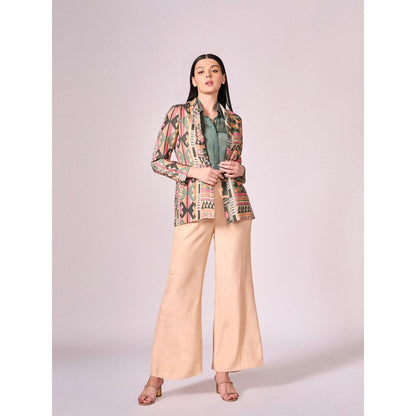 KOSWI Women Multi-Color Cotton Silk Solid Shirt with Jacket and Pant