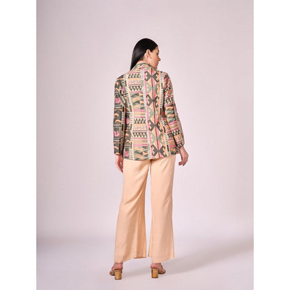 KOSWI Women Multi-Color Cotton Silk Solid Shirt with Jacket and Pant