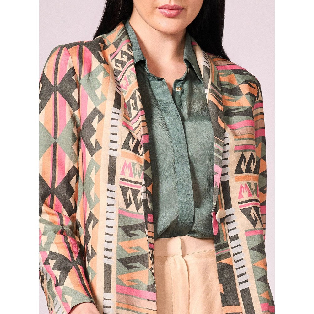 KOSWI Women Multi-Color Cotton Silk Solid Shirt with Jacket and Pant