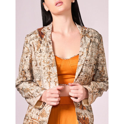 KOSWI Women Orange Cotton Silk Solid Co-Ord Set