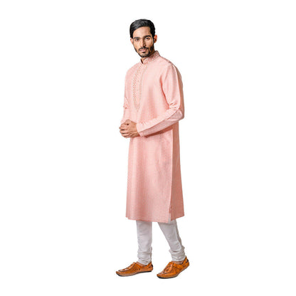 Krishna Mehta Peach Hand Block Printed Kurta (Set of 2)