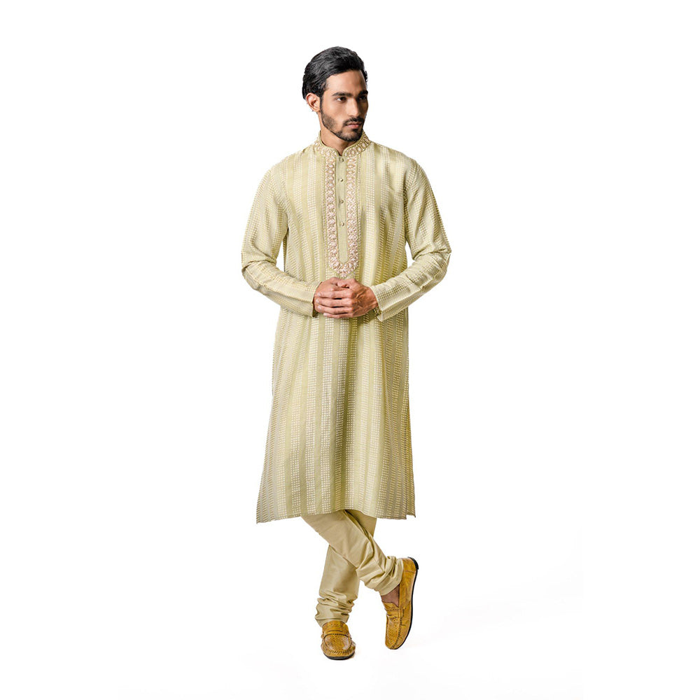 Krishna Mehta Green Hand Block Printed Kurta (Set of 2)