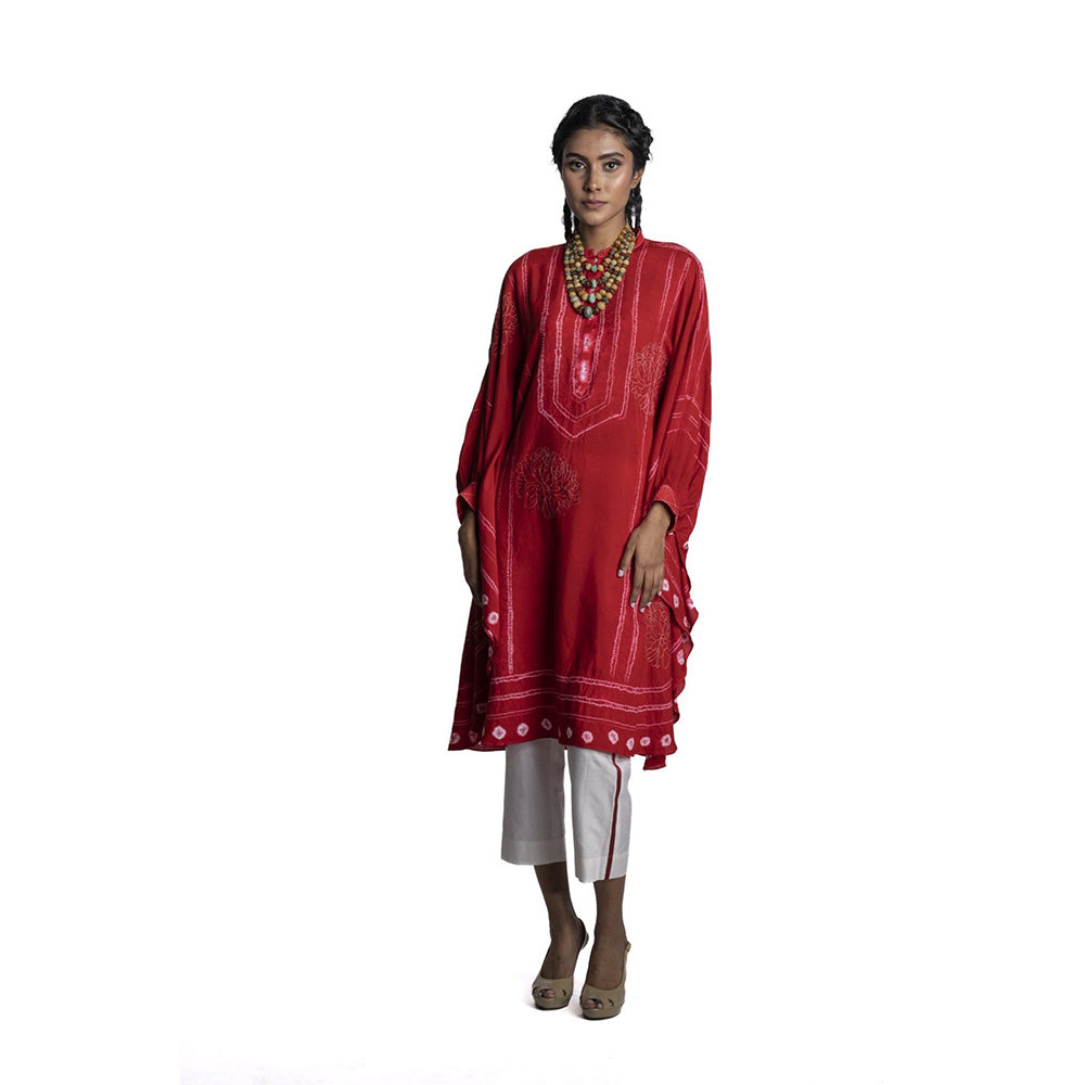 Krishna Mehta Red Printed Chanderi Kaftan (Set of 2)