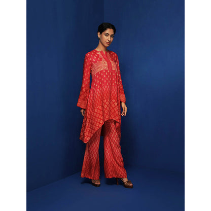 Krishna Mehta Red Printed Pant