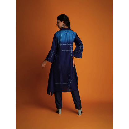 Krishna Mehta Blue Printed Full Sleeves Co-Ord (Set of 2)