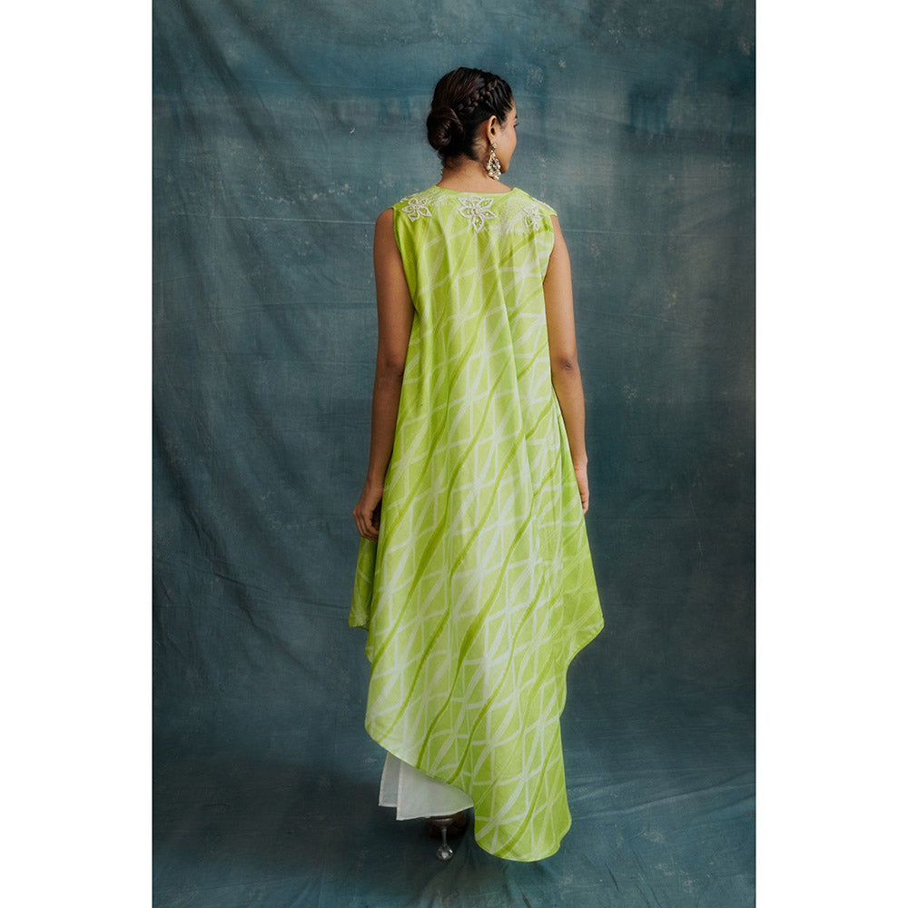 Krishna Mehta Lime Green Embroidered Kurta and Skirt (Set of 2)
