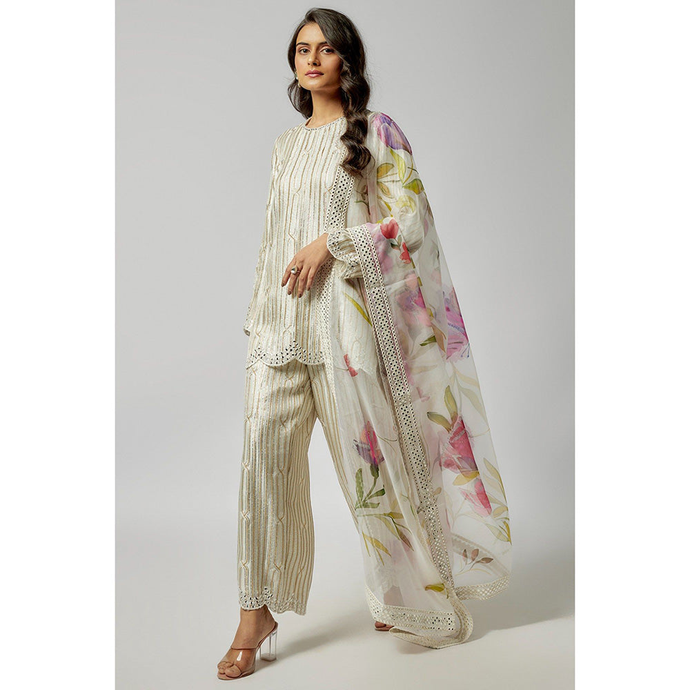 Kriti Bapna Ivory Kurta Pant with Hand painted Dupatta (Set of 3)