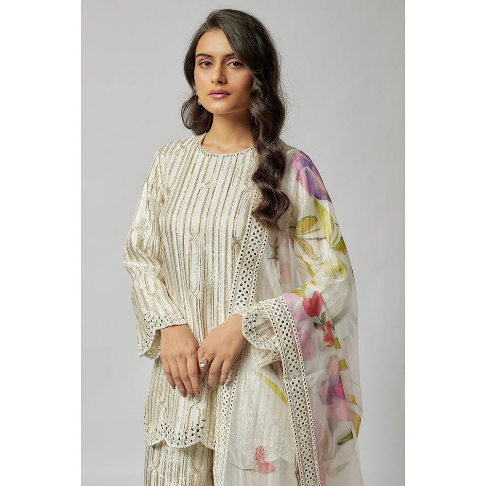 Kriti Bapna Ivory Kurta Pant with Hand painted Dupatta (Set of 3)