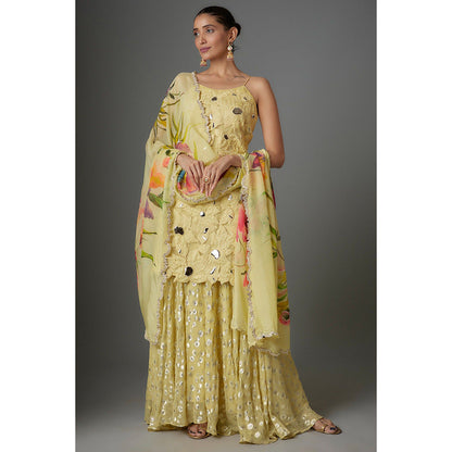 Kriti Bapna Yellow Hand painted Sharara with Kurta and Dupatta (Set of 3)