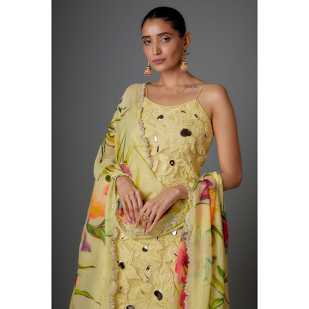 Kriti Bapna Yellow Hand painted Sharara with Kurta and Dupatta (Set of 3)