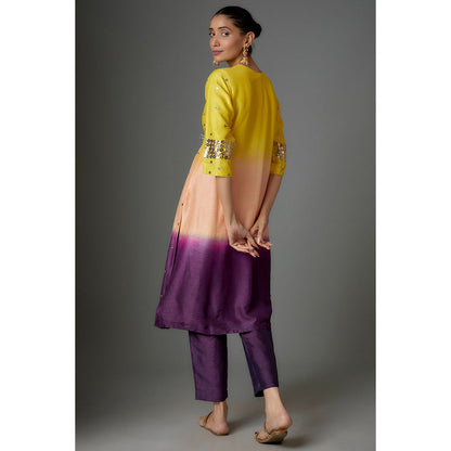 Kriti Bapna Yellow Ombre Applique Kurta with Pant and Dupatta (Set of 3)
